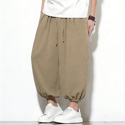 Buddha Stones Spring Solid Color Drawstring Elastic Design Men's Harem Capri Pants