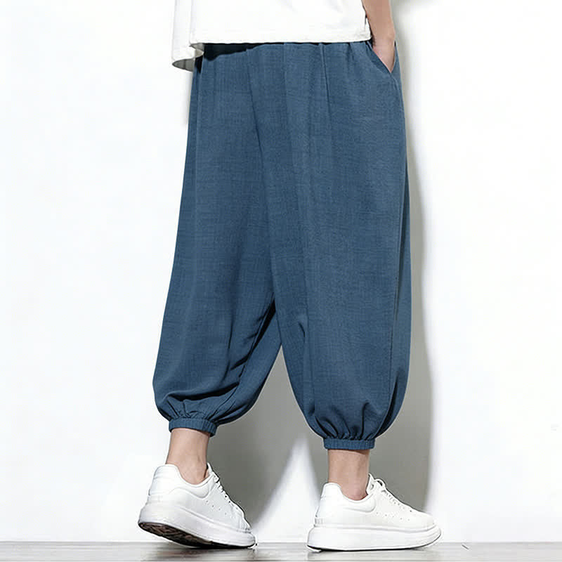 Buddha Stones Spring Solid Color Drawstring Elastic Design Men's Harem Capri Pants