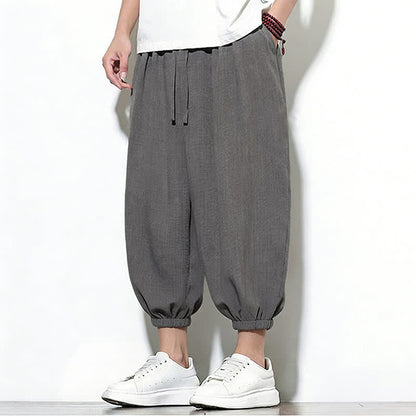 Buddha Stones Spring Solid Color Drawstring Elastic Design Men's Harem Capri Pants