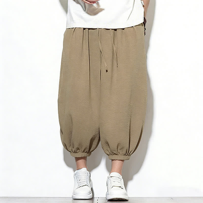 Buddha Stones Spring Solid Color Drawstring Elastic Design Men's Harem Capri Pants