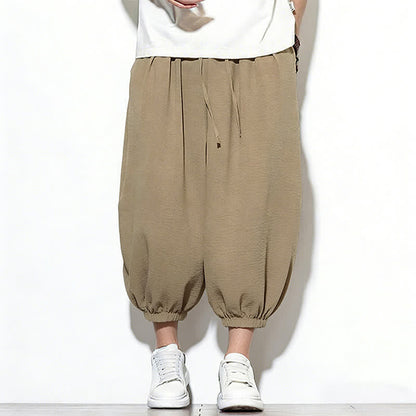 Buddha Stones Spring Solid Color Drawstring Elastic Design Men's Harem Capri Pants
