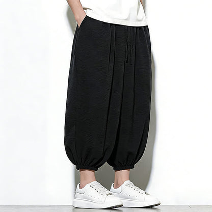 Buddha Stones Spring Solid Color Drawstring Elastic Design Men's Harem Capri Pants