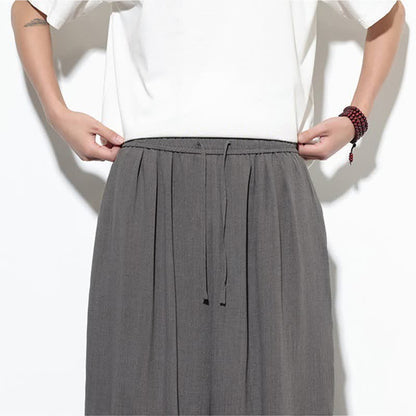 Buddha Stones Spring Solid Color Drawstring Elastic Design Men's Harem Capri Pants