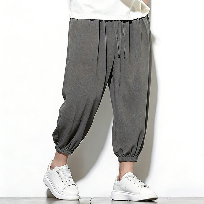 Buddha Stones Spring Solid Color Drawstring Elastic Design Men's Harem Capri Pants