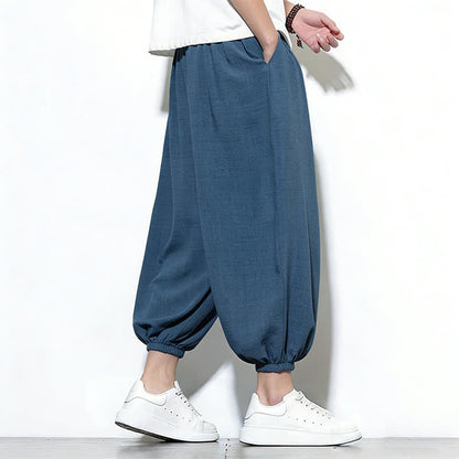 Buddha Stones Spring Solid Color Drawstring Elastic Design Men's Harem Capri Pants