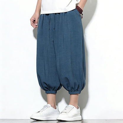 Buddha Stones Spring Solid Color Drawstring Elastic Design Men's Harem Capri Pants