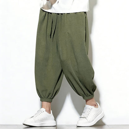 Buddha Stones Spring Solid Color Drawstring Elastic Design Men's Harem Capri Pants