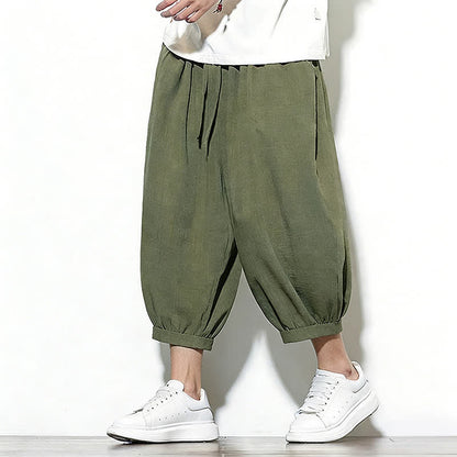 Buddha Stones Spring Solid Color Drawstring Elastic Design Men's Harem Capri Pants