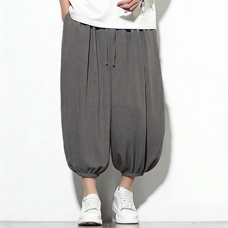 Buddha Stones Spring Solid Color Drawstring Elastic Design Men's Harem Capri Pants