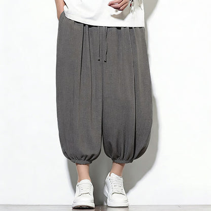 Buddha Stones Spring Solid Color Drawstring Elastic Design Men's Harem Capri Pants