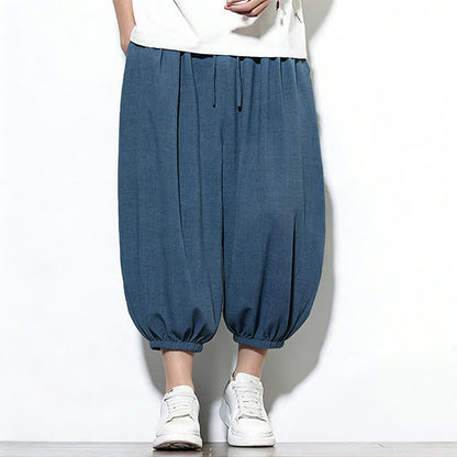 Buddha Stones Spring Solid Color Drawstring Elastic Design Men's Harem Capri Pants