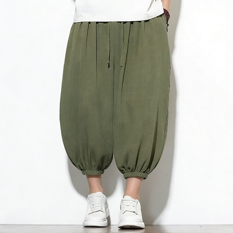 Buddha Stones Spring Solid Color Drawstring Elastic Design Men's Harem Capri Pants