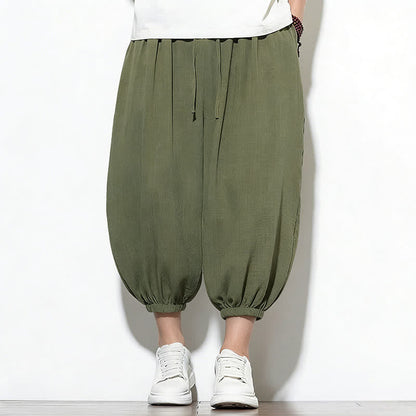 Buddha Stones Spring Solid Color Drawstring Elastic Design Men's Harem Capri Pants