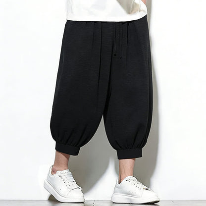 Buddha Stones Spring Solid Color Drawstring Elastic Design Men's Harem Capri Pants