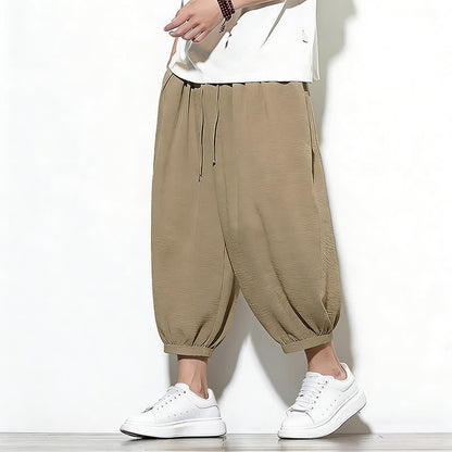 Buddha Stones Spring Solid Color Drawstring Elastic Design Men's Harem Capri Pants