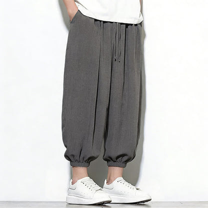 Buddha Stones Spring Solid Color Drawstring Elastic Design Men's Harem Capri Pants