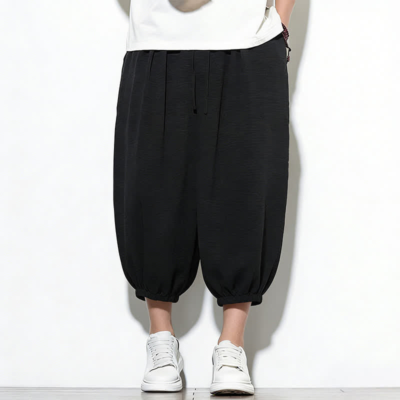 Buddha Stones Spring Solid Color Drawstring Elastic Design Men's Harem Capri Pants