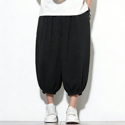 Buddha Stones Spring Solid Color Drawstring Elastic Design Men's Harem Capri Pants