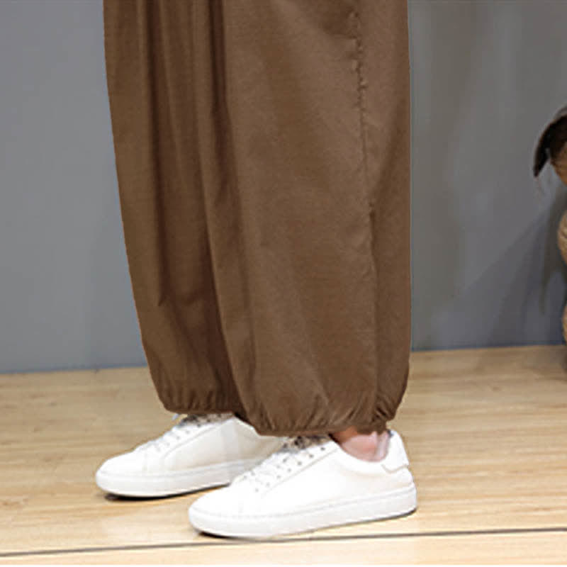 Buddha Stones Summer Zen Elastic Waist Cuff Men's Cropped Harem Pants With Pockets