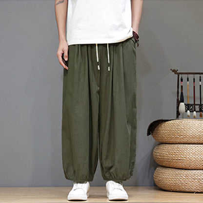 Buddha Stones Summer Zen Elastic Waist Cuff Men's Cropped Harem Pants With Pockets