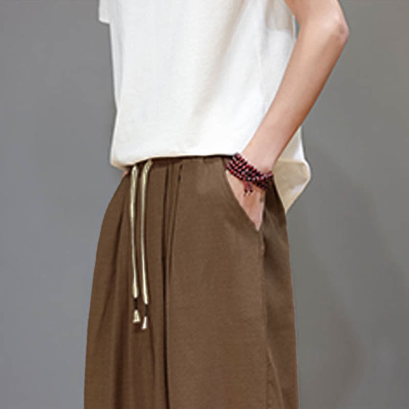 Buddha Stones Summer Zen Elastic Waist Cuff Men's Cropped Harem Pants With Pockets