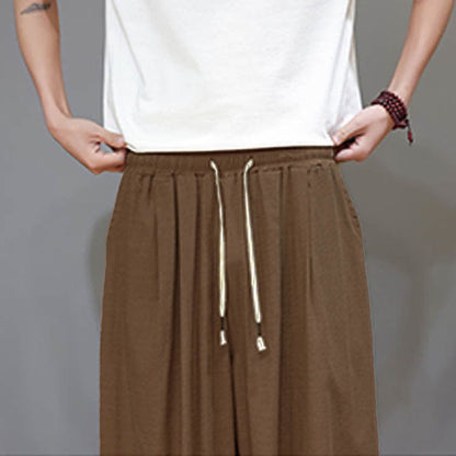 Buddha Stones Summer Zen Elastic Waist Cuff Men's Cropped Harem Pants With Pockets