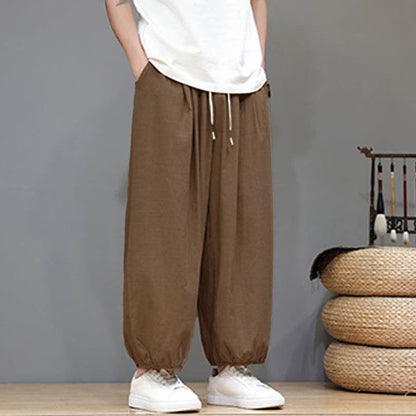 Buddha Stones Summer Zen Elastic Waist Cuff Men's Cropped Harem Pants With Pockets