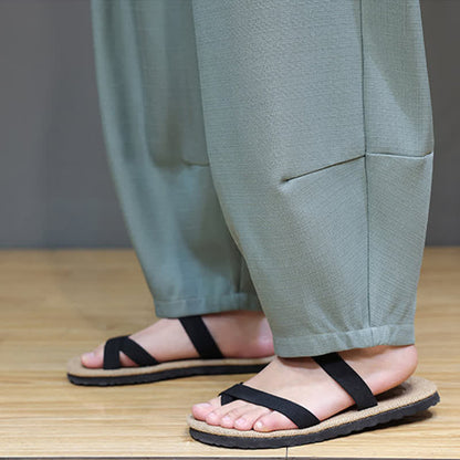 Buddha Stones Summer Drawstring Solid Men's Elastic Waist Harem Pants With Pockets