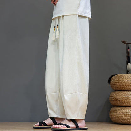Buddha Stones Summer Drawstring Solid Men's Elastic Waist Harem Pants With Pockets