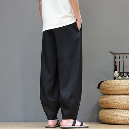 Buddha Stones Summer Drawstring Solid Men's Elastic Waist Harem Pants With Pockets