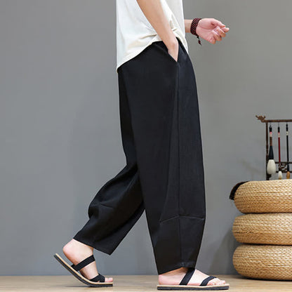 Buddha Stones Summer Drawstring Solid Men's Elastic Waist Harem Pants With Pockets