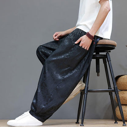 Buddha Stones Summer Drawstring Cloud Pattern Solid Elastic Waist Men's Harem Pants With Pockets