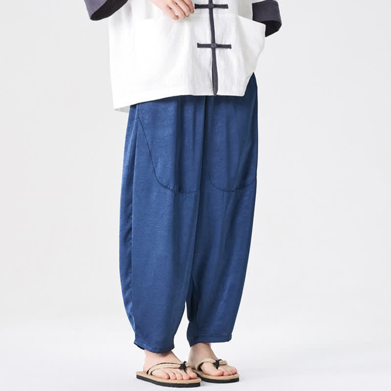 Buddha Stones Summer Casual Patch Pocket Solid Men's Harem Pants With Pockets