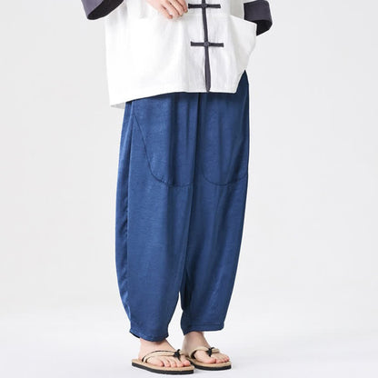 Buddha Stones Summer Casual Patch Pocket Solid Men's Harem Pants With Pockets