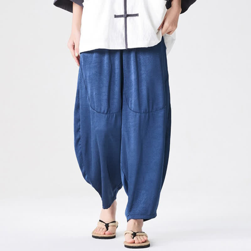 Buddha Stones Summer Casual Patch Pocket Solid Men's Harem Pants With Pockets