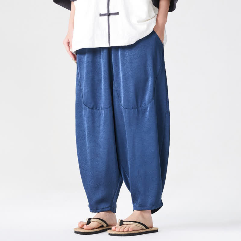Buddha Stones Summer Casual Patch Pocket Solid Men's Harem Pants With Pockets
