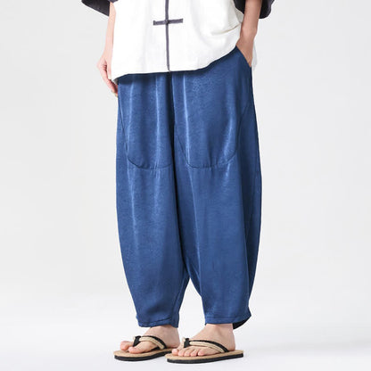 Buddha Stones Summer Casual Patch Pocket Solid Men's Harem Pants With Pockets