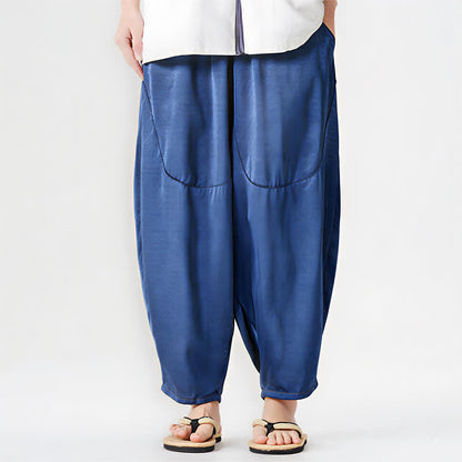 Buddha Stones Summer Casual Patch Pocket Solid Men's Harem Pants With Pockets