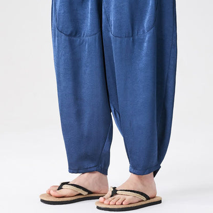 Buddha Stones Summer Casual Patch Pocket Solid Men's Harem Pants With Pockets