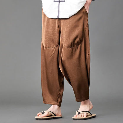 Buddha Stones Summer Casual Patch Pocket Solid Men's Harem Pants With Pockets