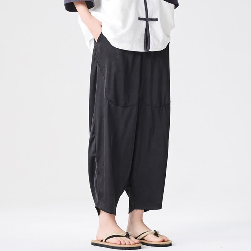 Buddha Stones Summer Casual Patch Pocket Solid Men's Harem Pants With Pockets