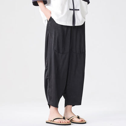 Buddha Stones Summer Casual Patch Pocket Solid Men's Harem Pants With Pockets