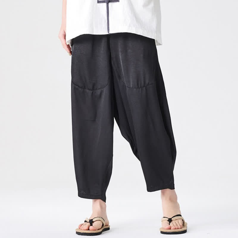 Buddha Stones Summer Casual Patch Pocket Solid Men's Harem Pants With Pockets