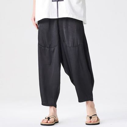 Buddha Stones Summer Casual Patch Pocket Solid Men's Harem Pants With Pockets