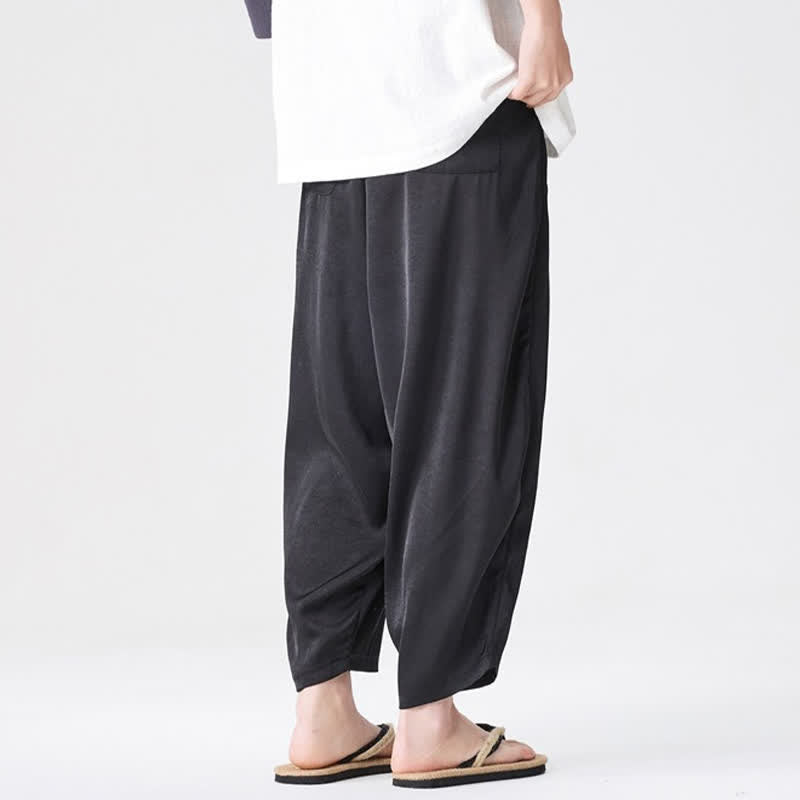 Buddha Stones Summer Casual Patch Pocket Solid Men's Harem Pants With Pockets