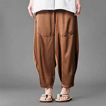 Buddha Stones Summer Casual Patch Pocket Solid Men's Harem Pants With Pockets