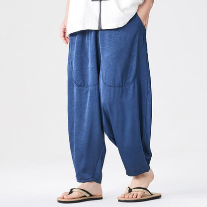 Buddha Stones Summer Casual Patch Pocket Solid Men's Harem Pants With Pockets