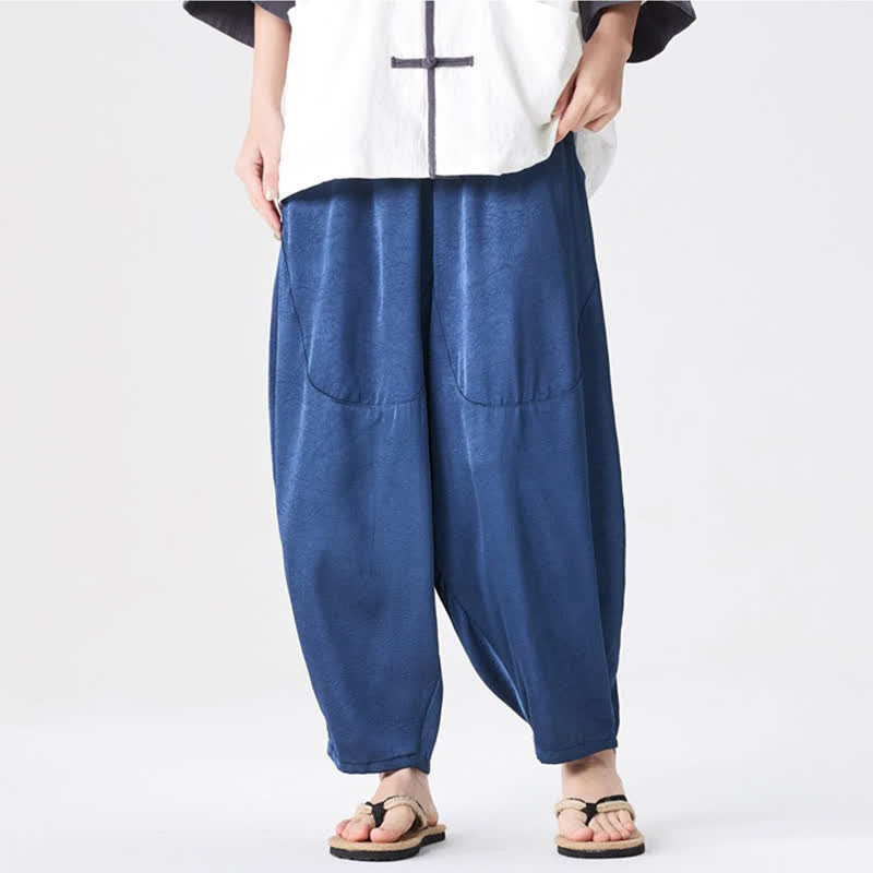 Buddha Stones Summer Casual Patch Pocket Solid Men's Harem Pants With Pockets