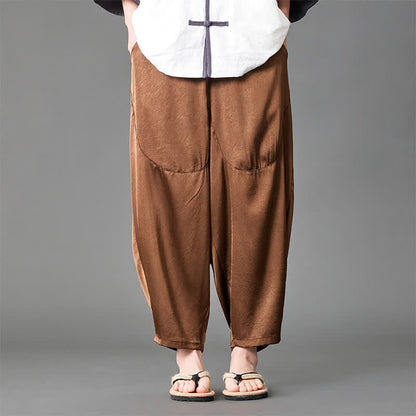 Buddha Stones Summer Casual Patch Pocket Solid Men's Harem Pants With Pockets