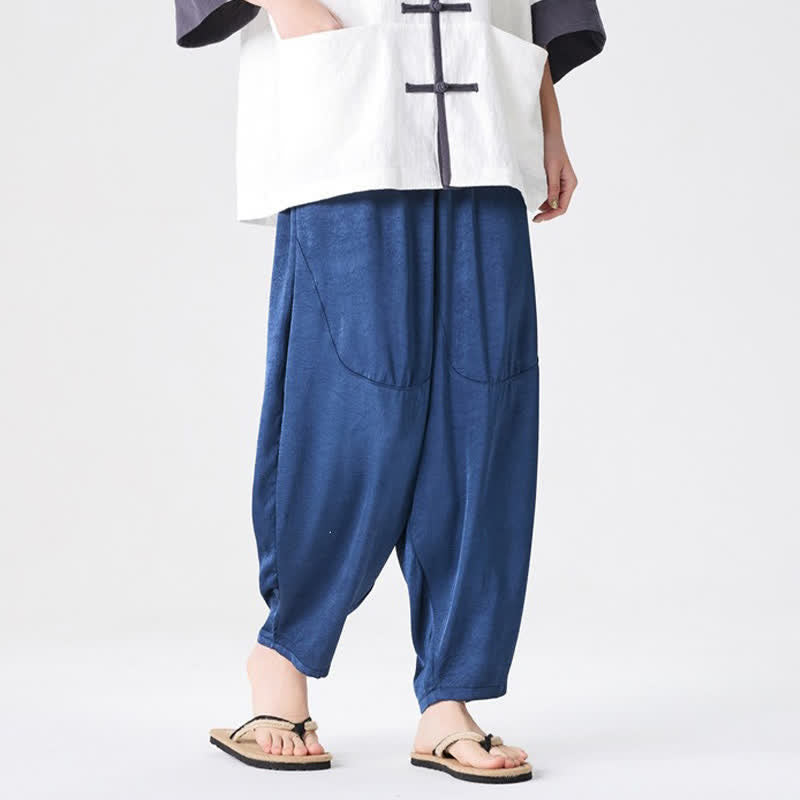 Buddha Stones Summer Casual Patch Pocket Solid Men's Harem Pants With Pockets
